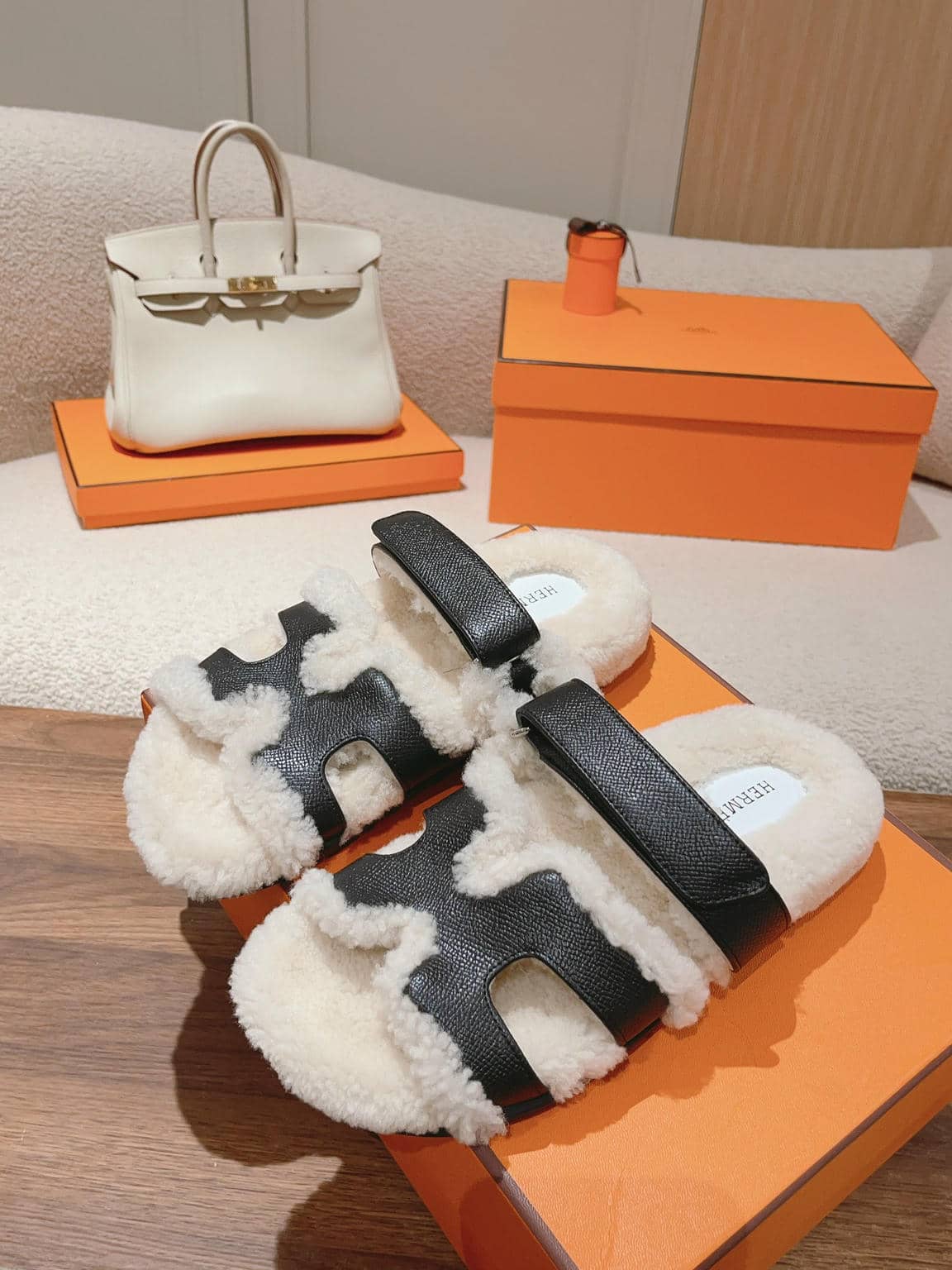 Hermès fur slippers-34